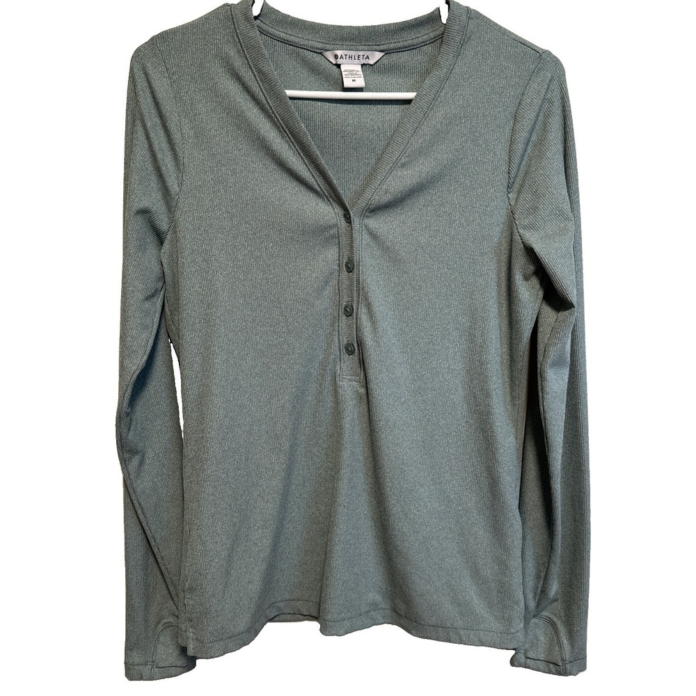 Athleta Women's Long Sleeve Blue Top Sz Medium Workout Gym With Thumb holes